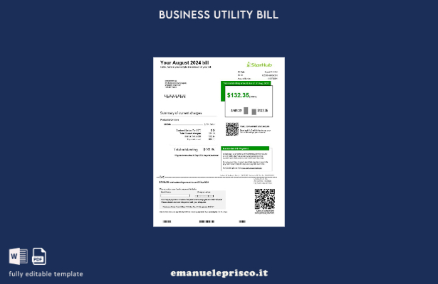 modello di bolletta delle utenze aziendali Singapore StarHub in stile verificato